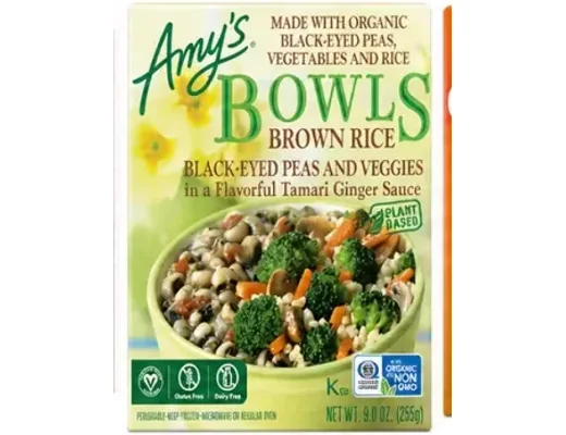 Amy's Brown Rice and Veggies Bowl frozen meal package